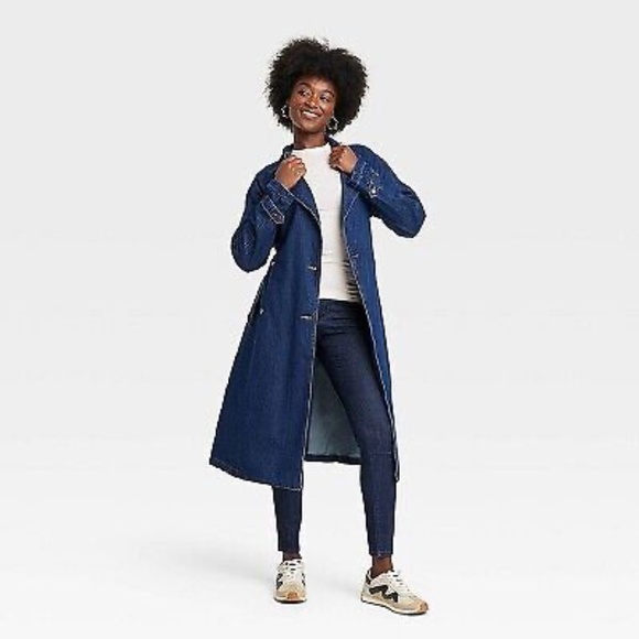 NEW Women's Denim Trench Coat Jacket  Universal Thread Dark Wash  M Medium - Picture 1 of 17